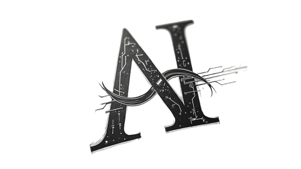 Simple Logo Idea: Intertwined, sleek letterforms 'A' and 'I' where parts of the letters form abstract representations of circuits or data flows, with a subtle gradient to suggest intelligence and depth.