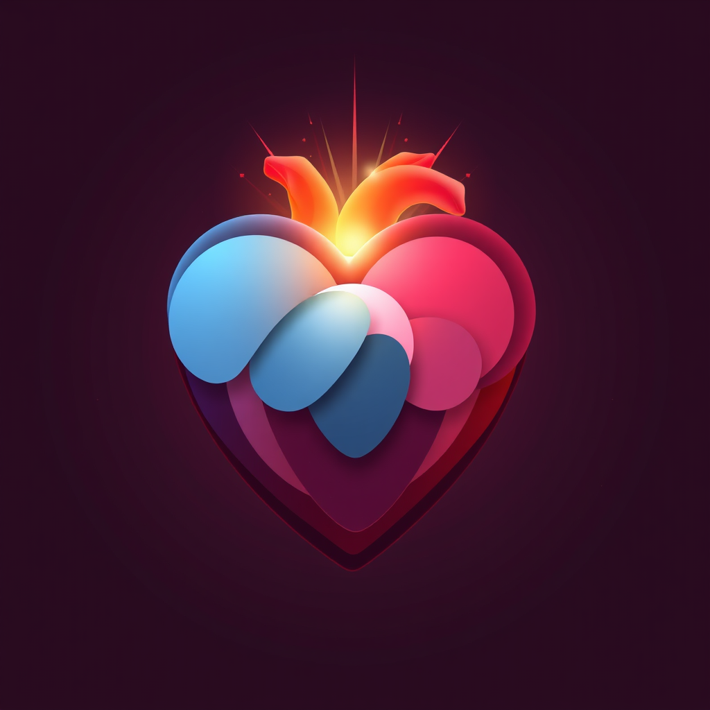 A layered heart icon with a vibrant pulse of color emanating from within.