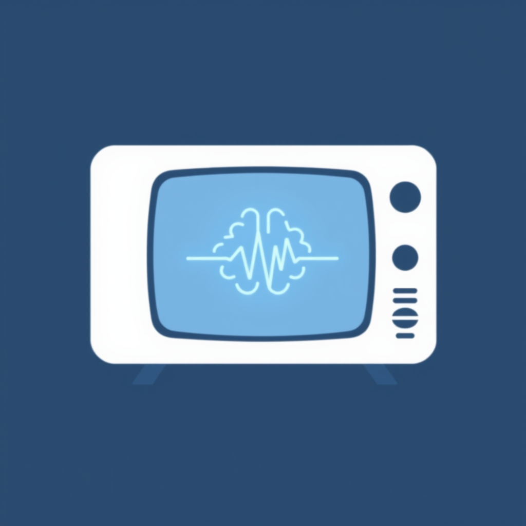 Simple Icon Idea: A minimalist, slightly rounded rectangle (abstract TV screen) with a pulsing, stylized single 'brain wave' or a minimalistic circuit pattern subtly glowing within its center, indicating AI intelligence.