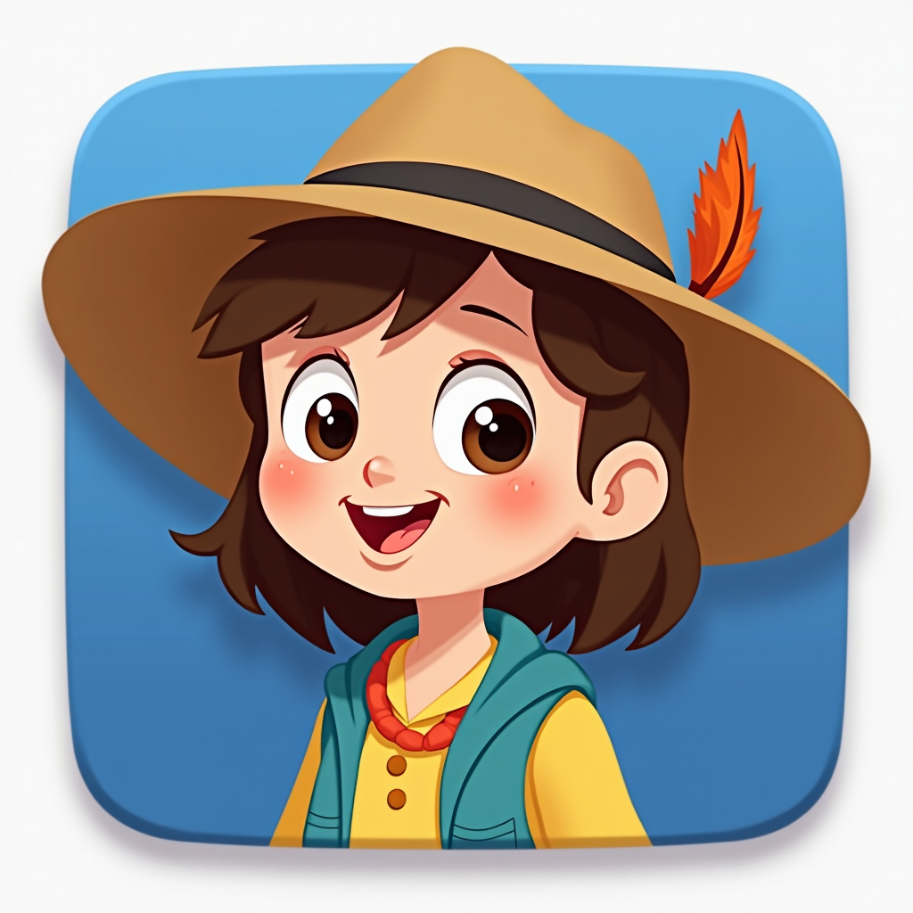 A simplified icon of Elly's head with the explorer hat, suitable for app or website use.