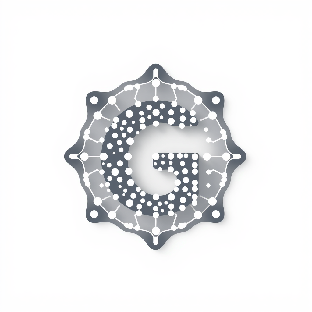 Generative Initial Badge/Logo: A logo concept where a key initial (e.g., 'G,' 'AI,' 'E') is formed by a pattern of interconnected, self-organizing small elements, all contained within a clean badge outline.