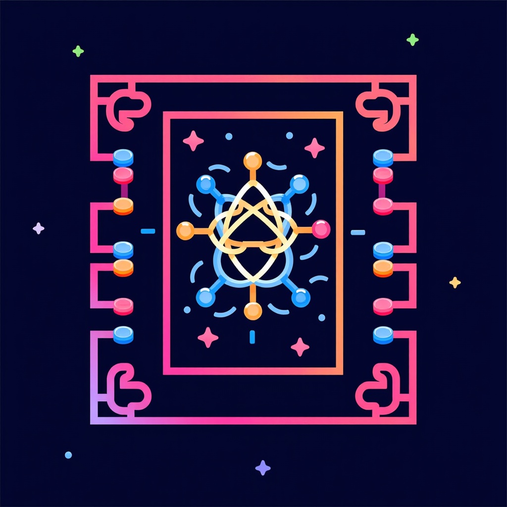 Simple Icon Idea: A movie film frame containing a stylized neural network node or circuitry pattern.