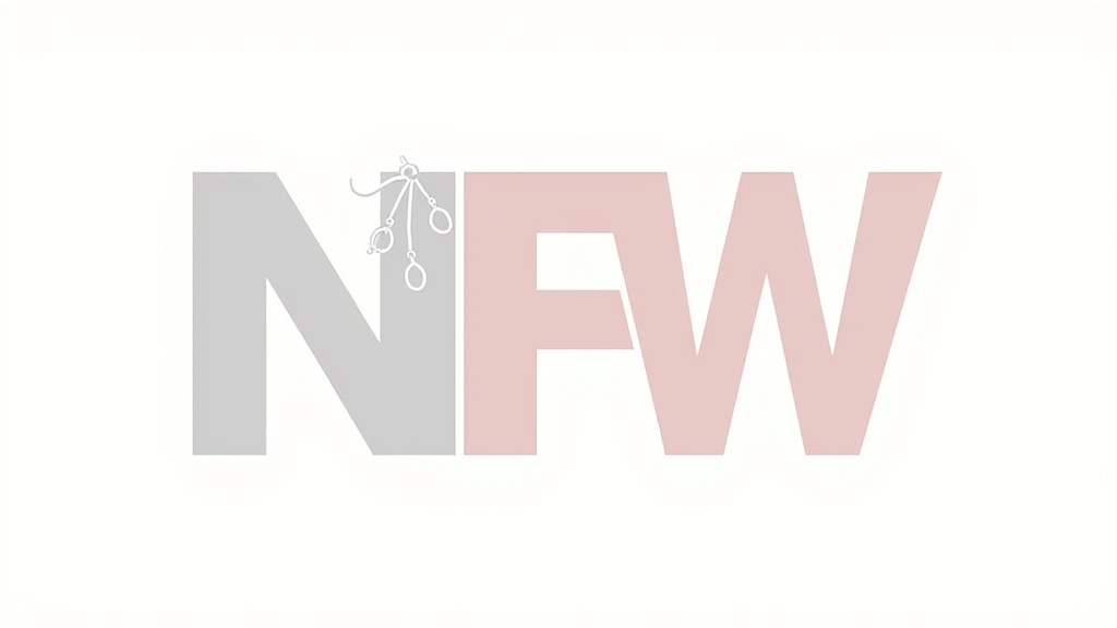 Logo Concept for NYFW Illustration Art: Elegant 'NYFW Illustrated' logotype using a modern chic font, with one letter artfully extended or shaped to subtly suggest a brushstroke, fabric drape, or runway line.