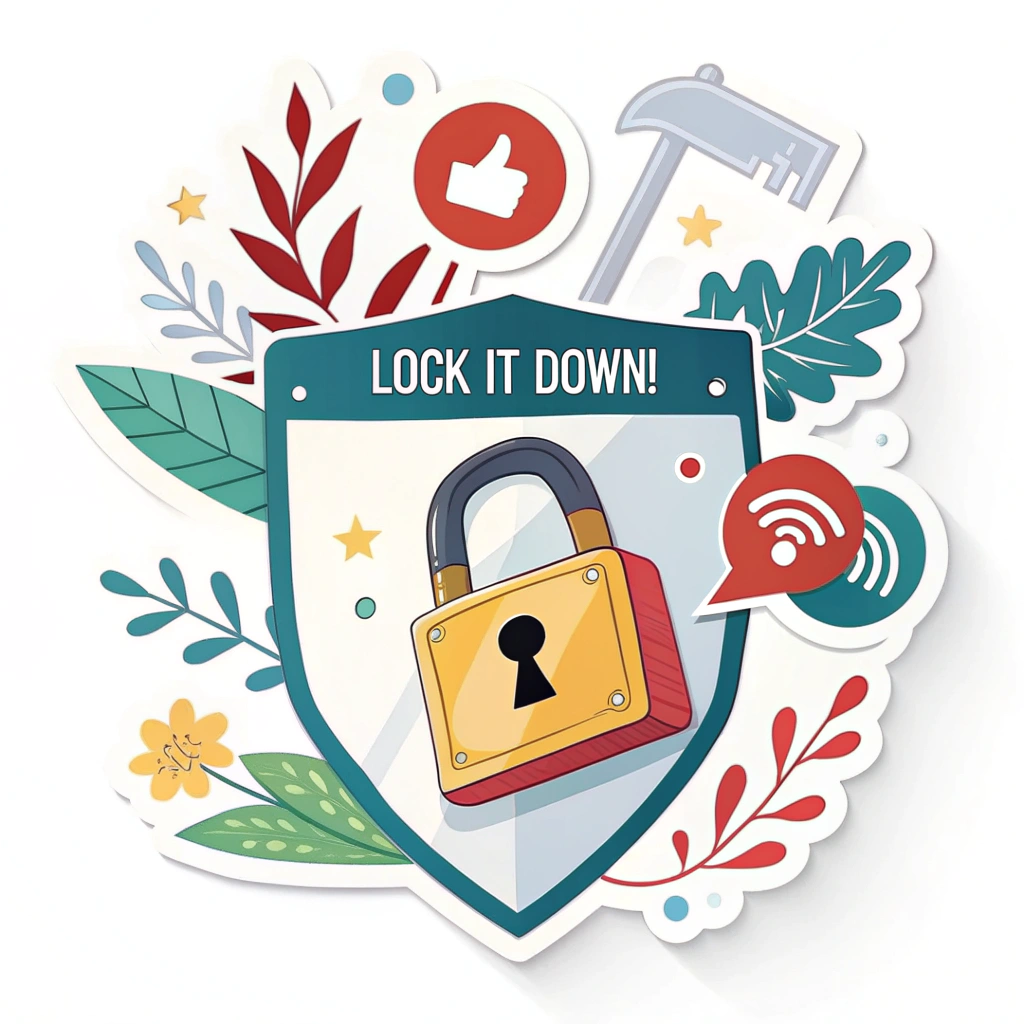 Original text: Social Media Safety Sticker Designs - Privacy Settings Guardian: Lock It Down!