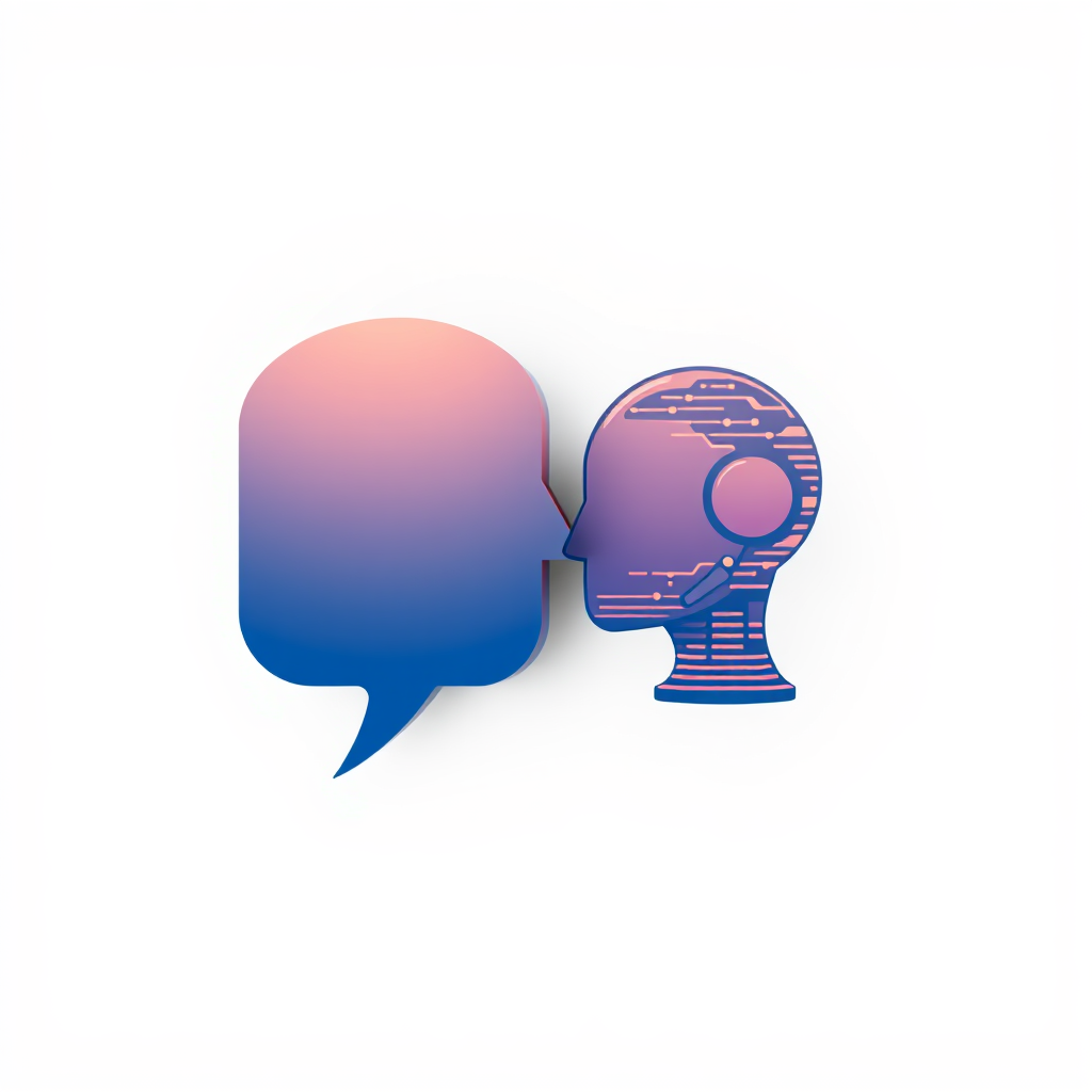 Sub Design Idea 2: Depict two overlapping chat icons, one representing a human (perhaps simpler, solid color) and the other an AI (with pixelation, gradients, or tech lines), showing interaction.