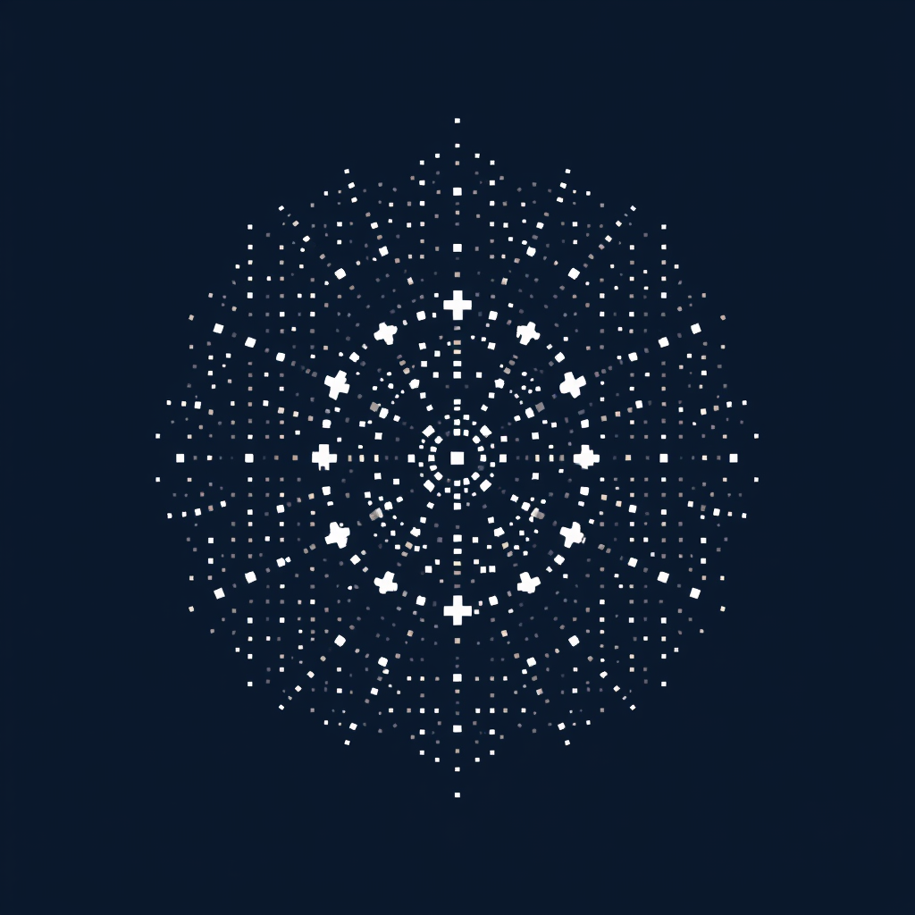 Pixel Genesis Design Idea 3: Pixel Constellation - Features a sparse arrangement of individual pixels that, when viewed collectively, imply a larger, intricate design being formed. This suggests an emergent pattern guided by AI, like stars forming a digital constellation.