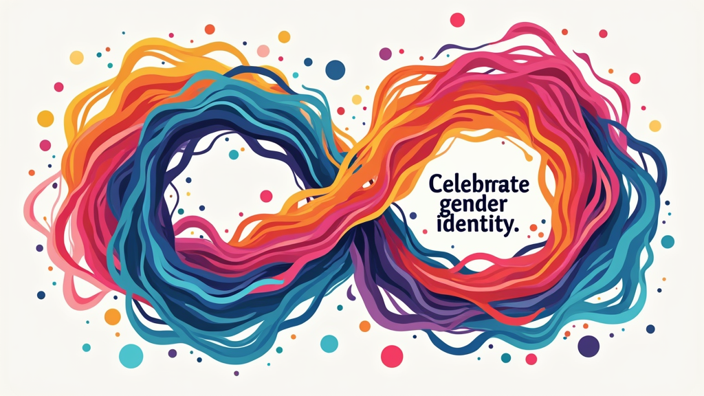 An abstract representation of gender fluidity using flowing lines, organic shapes, and a diverse color palette drawn from gender identity flags. The slogan 'Celebrate Gender Identity: Unapologetically You' would be integrated harmoniously within the artwork.