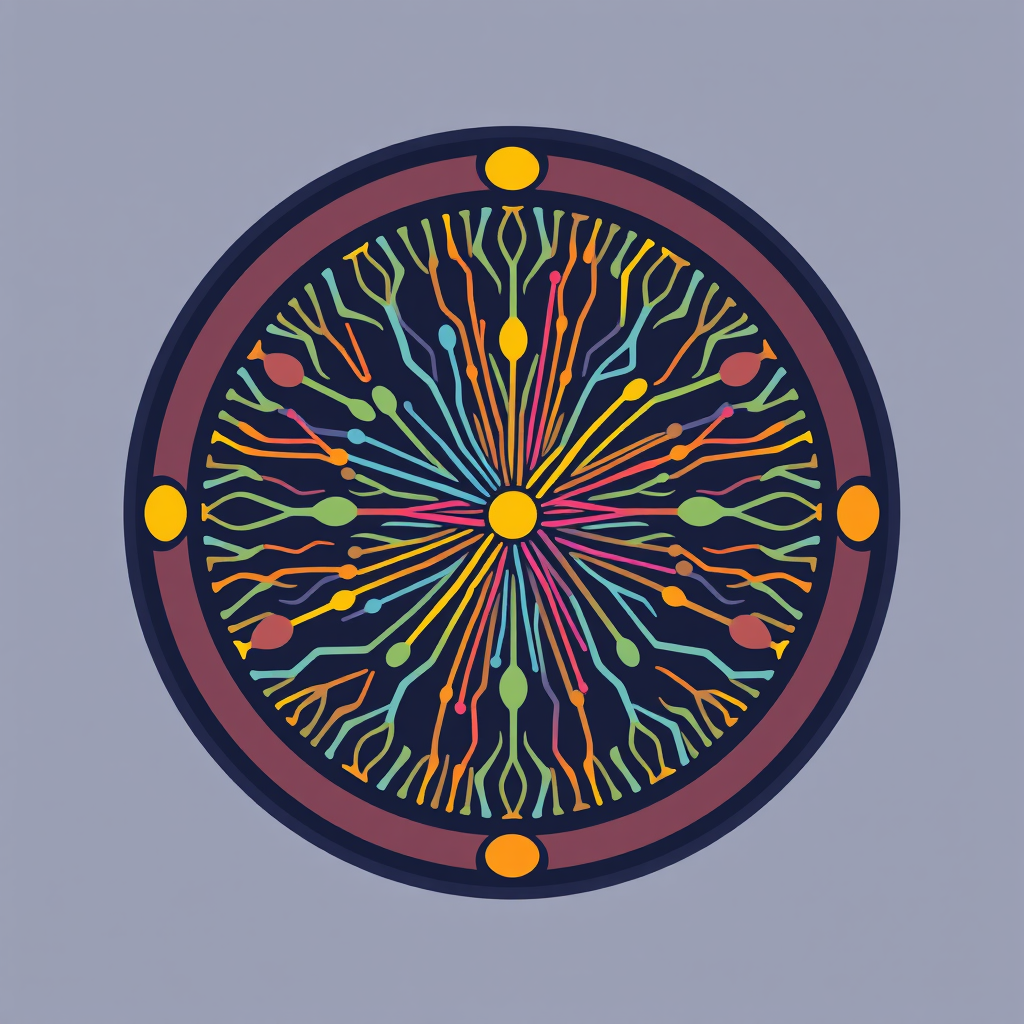 Algorithmic Weaving Badge: An icon concept where multi-colored 'data threads' appear to weave together, constructing a complex, generative textile-like pattern within the badge, representing emergent design from code.