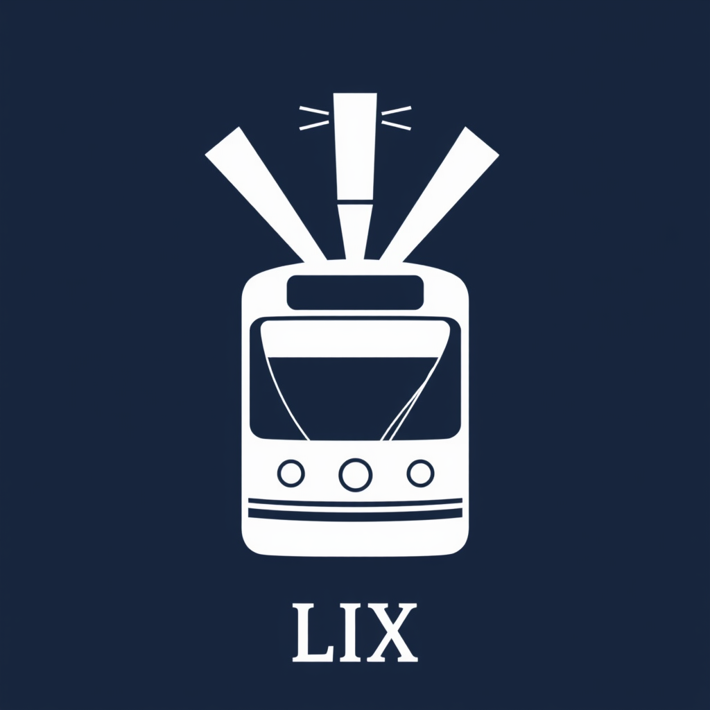 Simple Icon Idea: A minimalist, stylized front view silhouette of a streetcar. Three angled lines radiate upwards from its top edge to represent stadium light beams. The Roman numerals 'LIX' are positioned cleanly and prominently underneath the streetcar silhouette.