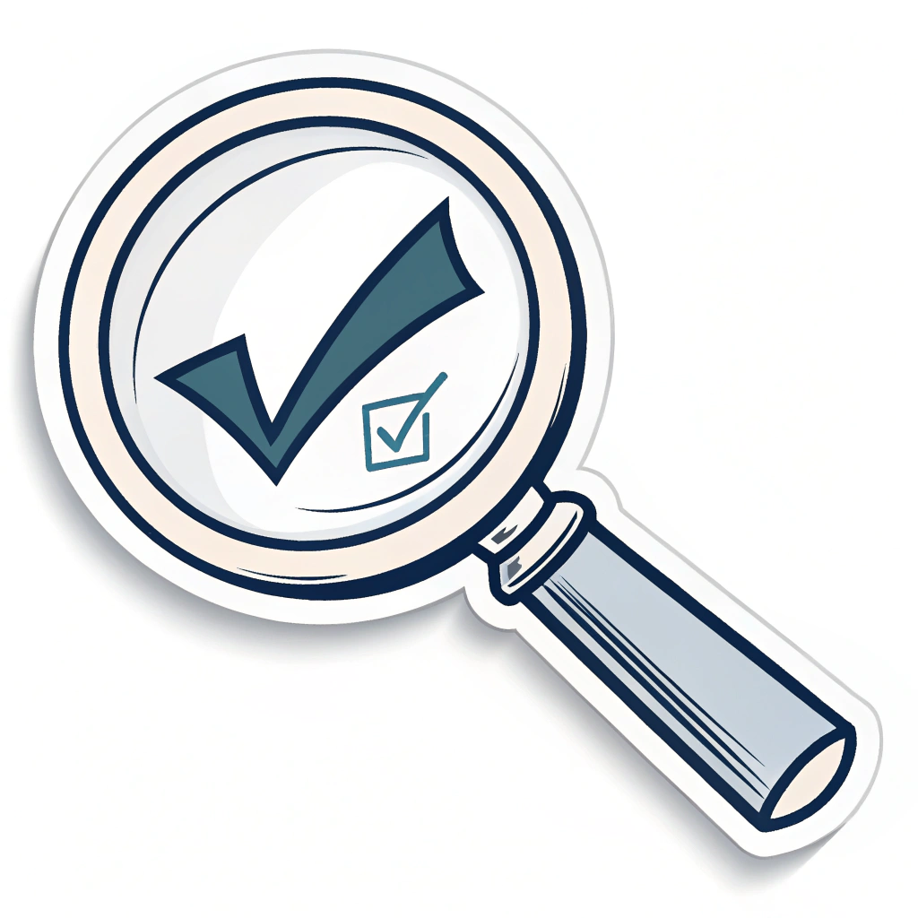Simple Icon Idea: A magnifying glass graphic combined with a stylized checkmark. The handle of the magnifying glass could subtly form part of the checkmark, or the checkmark could be within the lens, indicating scrutiny leading to verification.