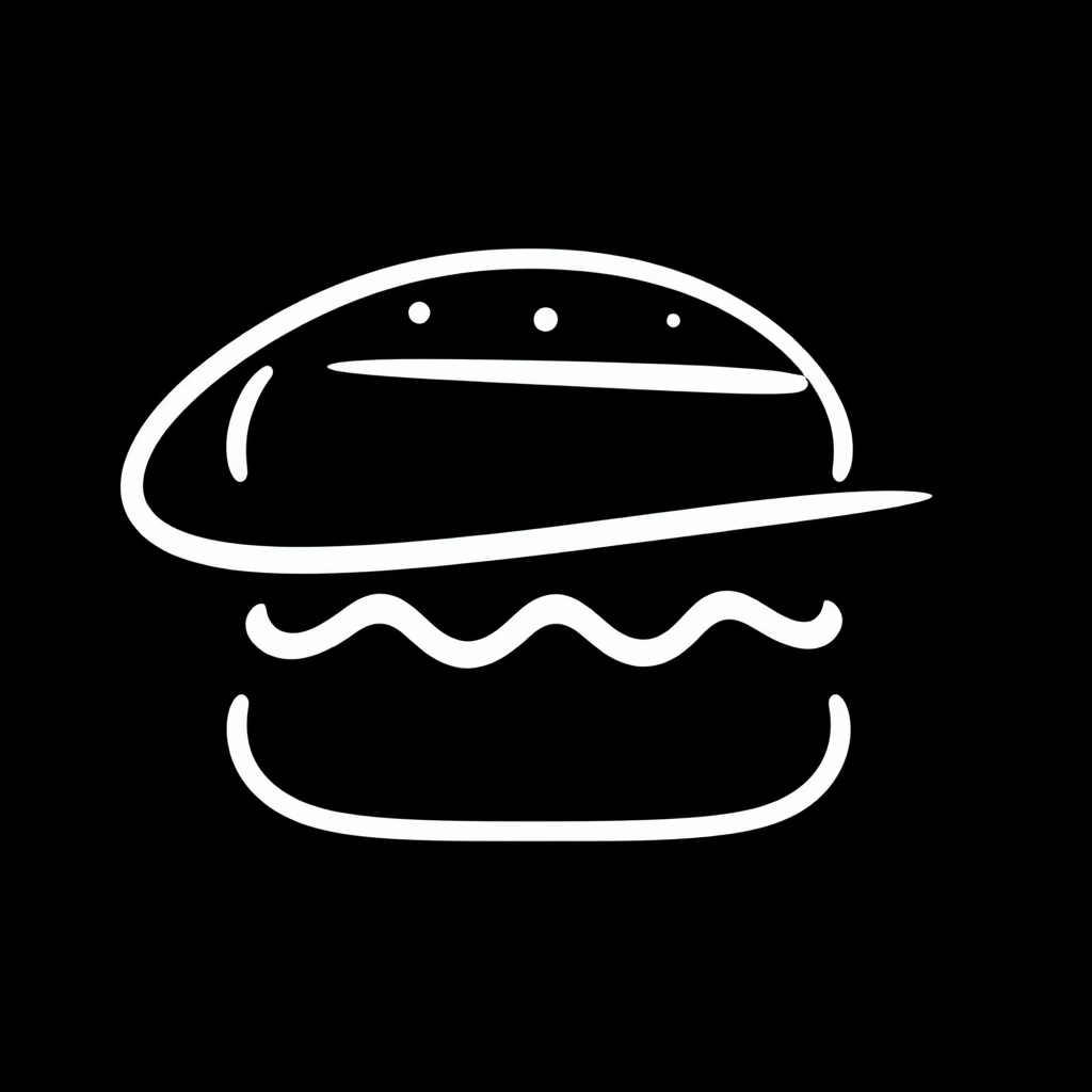 An abstract hamburger symbol formed by overlapping curved lines. The lines could suggest the different layers of a burger in a flowing and modern way, focusing on movement and simplicity.