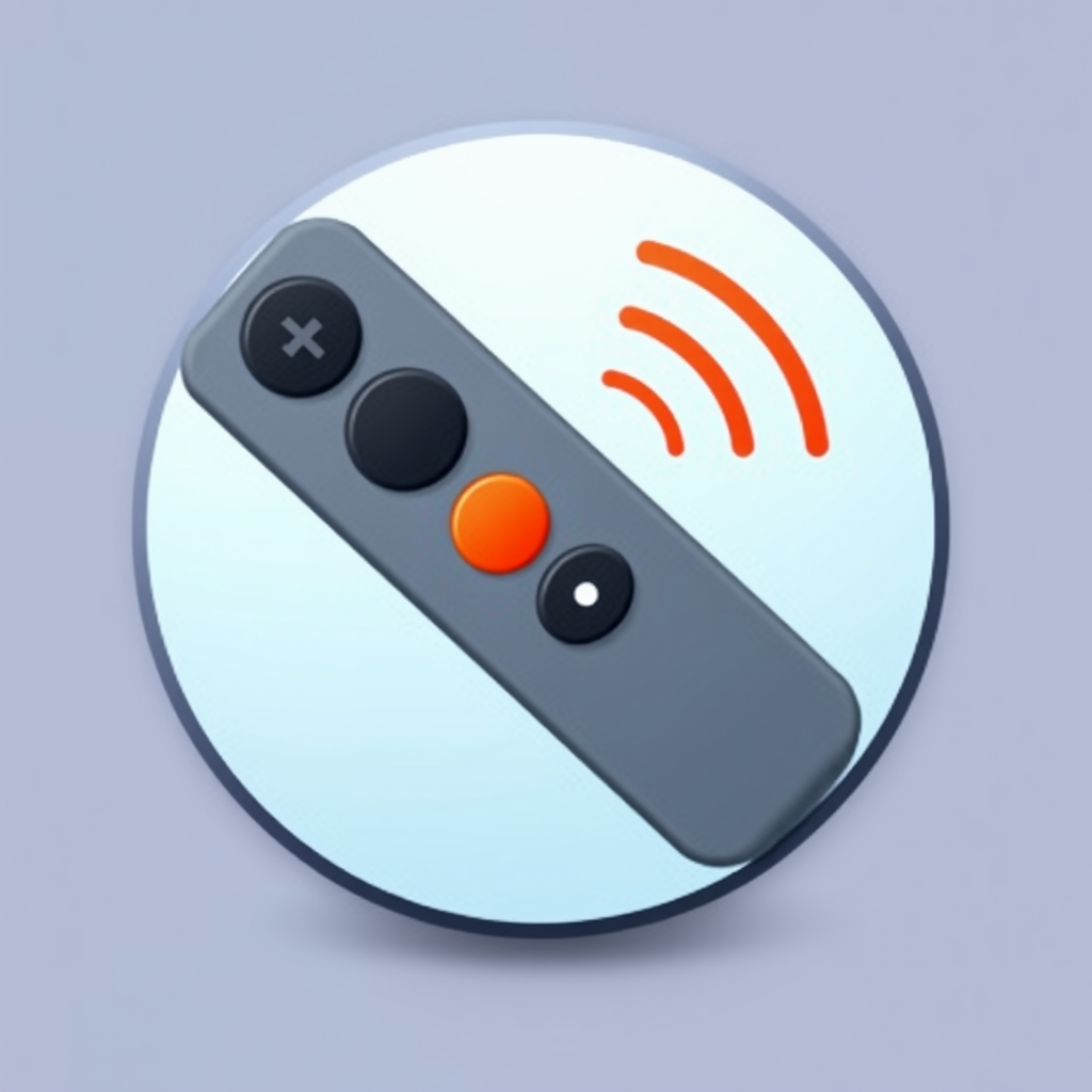 A remote icon with a simplified, modern design featuring only essential buttons, emphasizing ease of use and a clean interface.