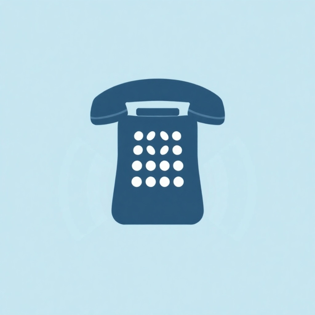 The image is a simple illustration of a telephone. It is a blue icon with a white background. The telephone has a curved handle on top and a keypad with multiple buttons. The buttons are arranged in a grid-like pattern. The overall design is simple and minimalistic.