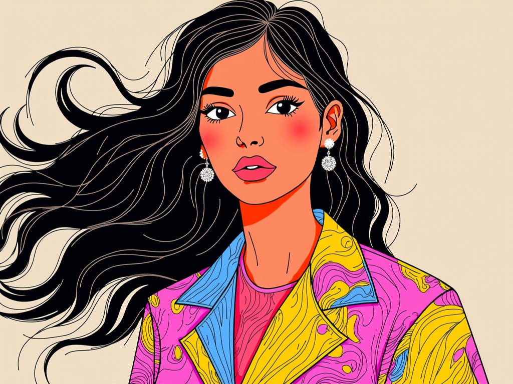 Designer's Muse Embodied: Illustrative portraits where the model is intricately connected to the specific designer's collection they wear. For instance, patterns from the garment could flow into their hair or skin, or the designer's signature motif could frame the portrait.