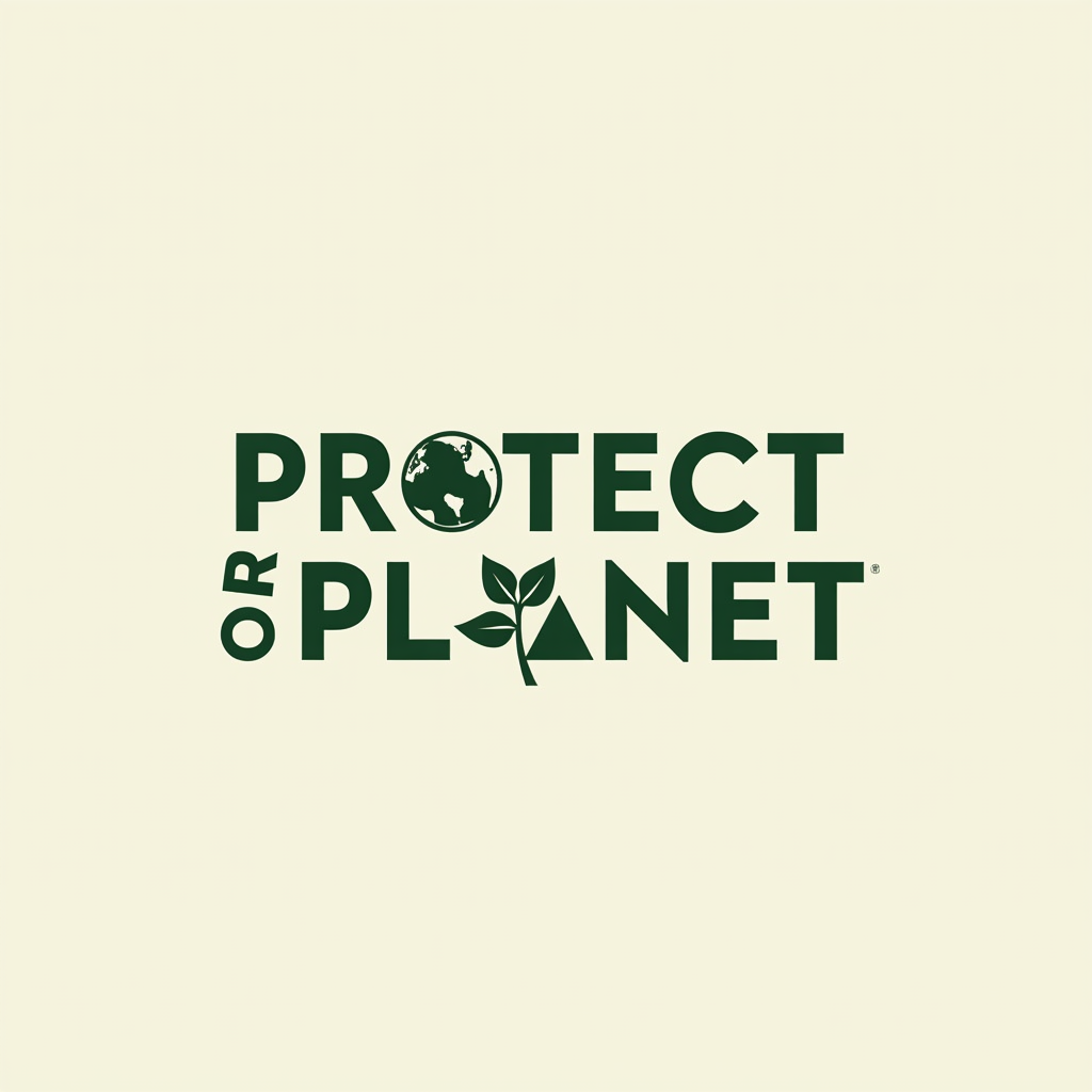 Minimalist approach: 'Protect Our Planet' in a clean, impactful sans-serif font, with a single element like a small, stylized Earth replacing the 'O' in 'Our' or 'Planet'.