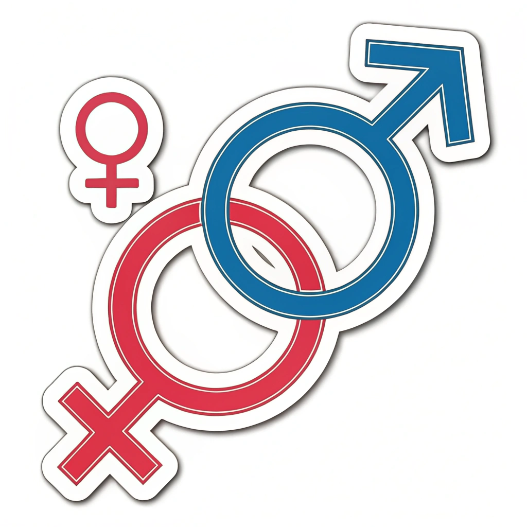 Design an icon showing two gender symbols (= and female) merging into one to signify equality.