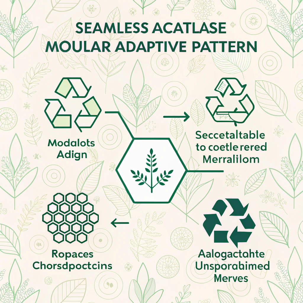 Modular & Adaptive Patterns: Pattern systems based on simple, interchangeable, and reusable modules made from sustainable materials, allowing for reconfiguration and adaptation over time to extend usability and reduce waste.