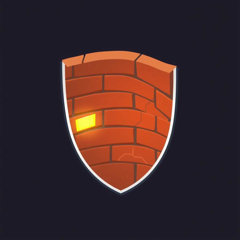 Sub-Design Idea 1: A stylized, isometric brick wall segment curving to form a shield. One or two bricks subtly glow with an inner light, suggesting active digital defense, while the other bricks have faint circuit board patterns etched onto them.