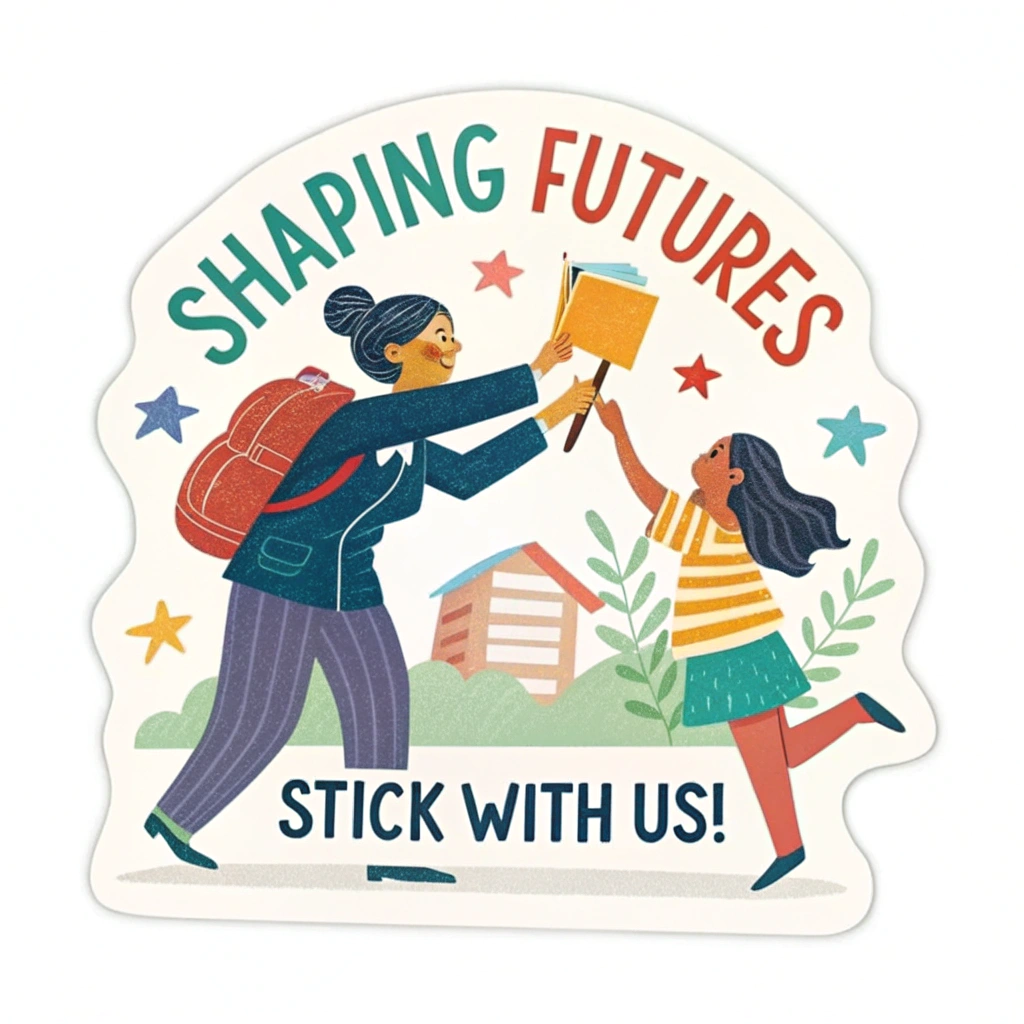 Translated Text: Teacher Retention Sticker Designs - Shaping Futures: Stick With Us!