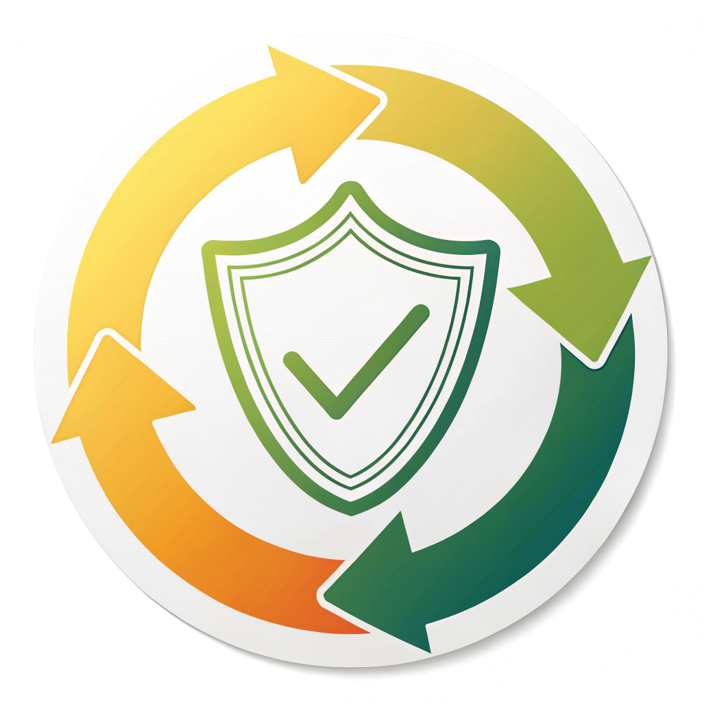 Simple Icon Idea: A circular arrow (symbolizing update/refresh) smoothly transitioning into or encompassing a shield icon. Color gradient from warning yellow to secure green.