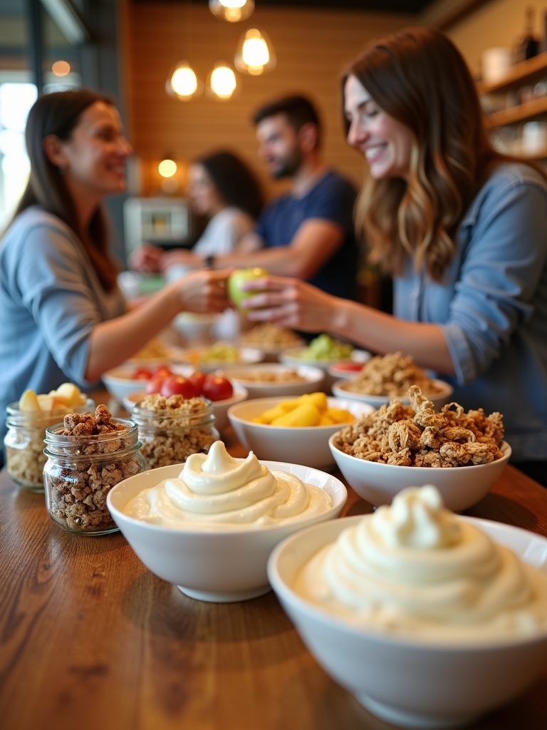 Offer a 'build your own' station where customers can choose their apple type (Granny Smith, Honeycrisp, Fuji), yogurt flavor, and granola toppings, allowing for customization.