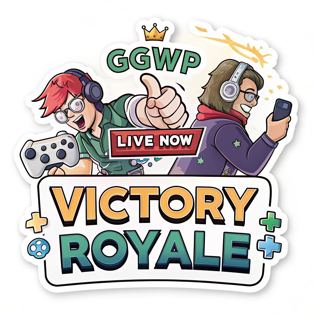 Gaming & eSports Highlights Pack: 'GGWP' (Good Game Well Played) and 'Victory Royale' style text animations, animated retro pixel art character reactions (e.g., thumbs up, confused), controller/keyboard & mouse icons, and customizable 'Live Now' banners.