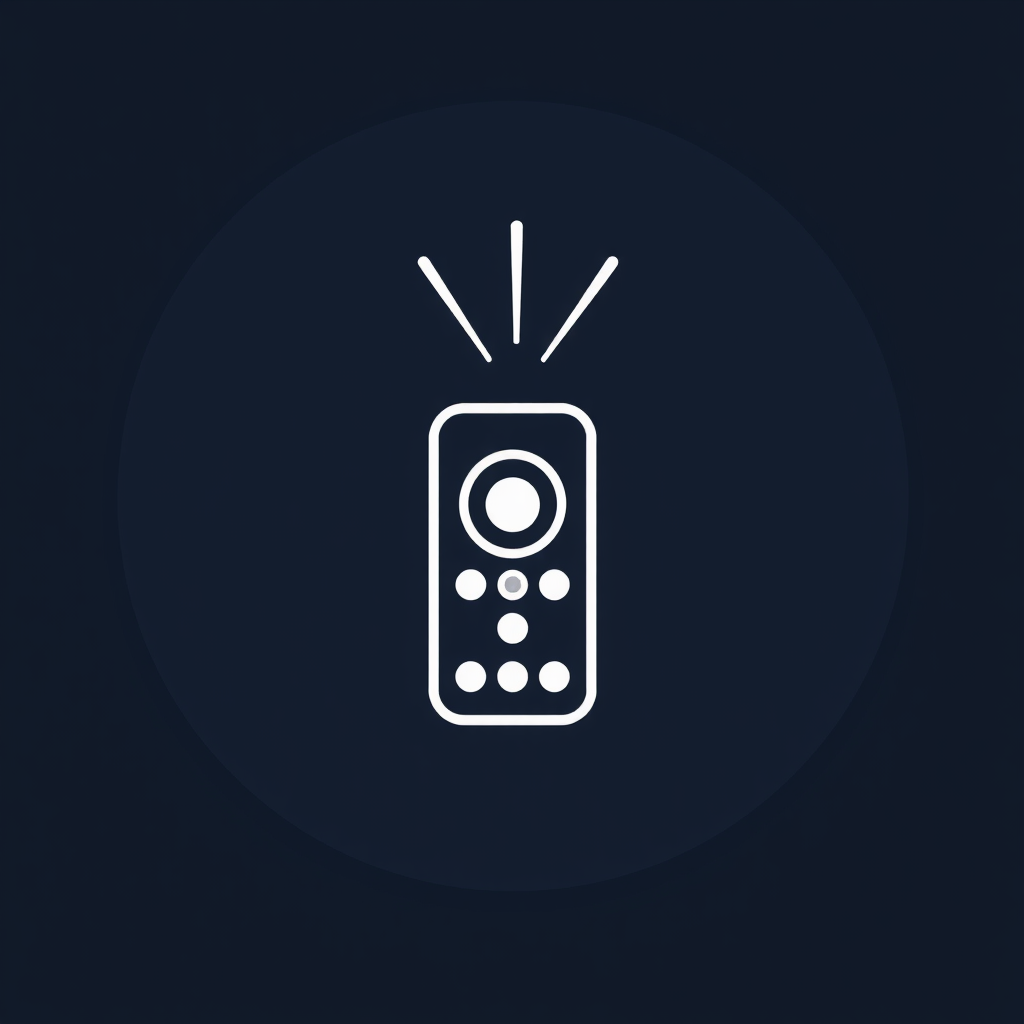 A minimalist remote control icon with a distinct laser beam emanating from the top, representing interactive presentations.