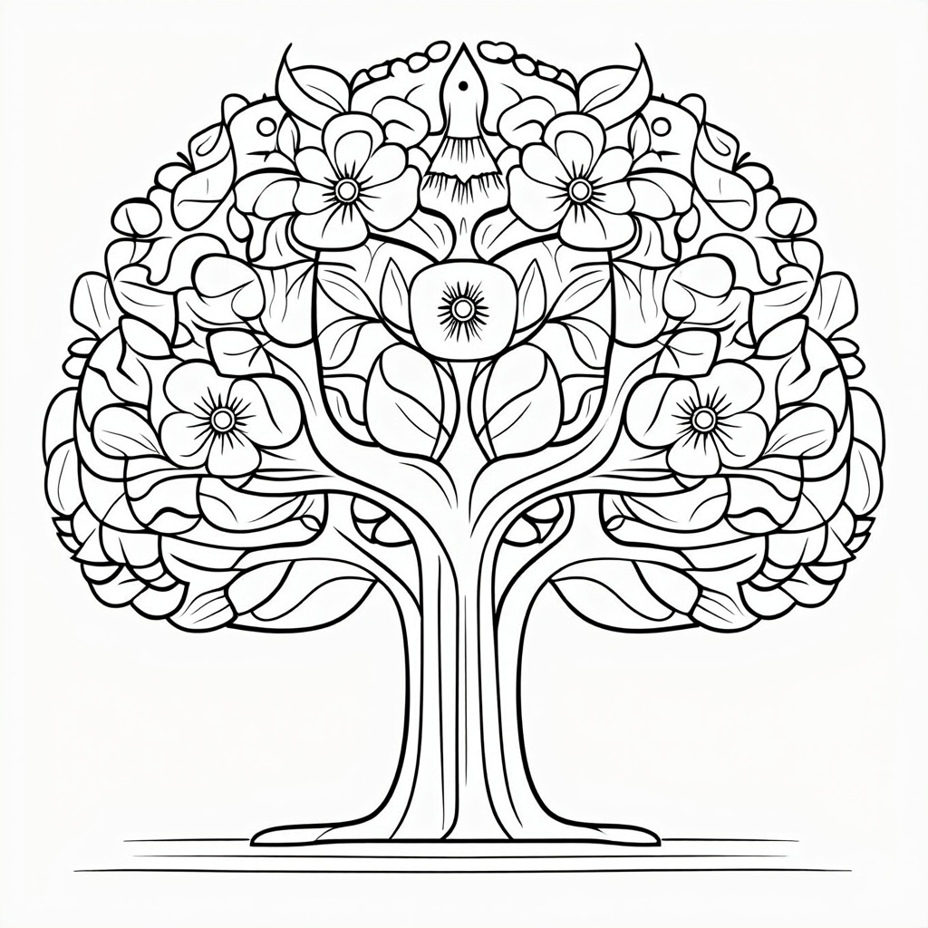 A 'Garden of Growth' mandala where a stylized tree or blooming flower is central. The 'petals' or 'branches' are made of repeating school supplies like pencil 'stems', eraser 'buds', and ruler 'leaves', symbolizing how teachers nurture growth.