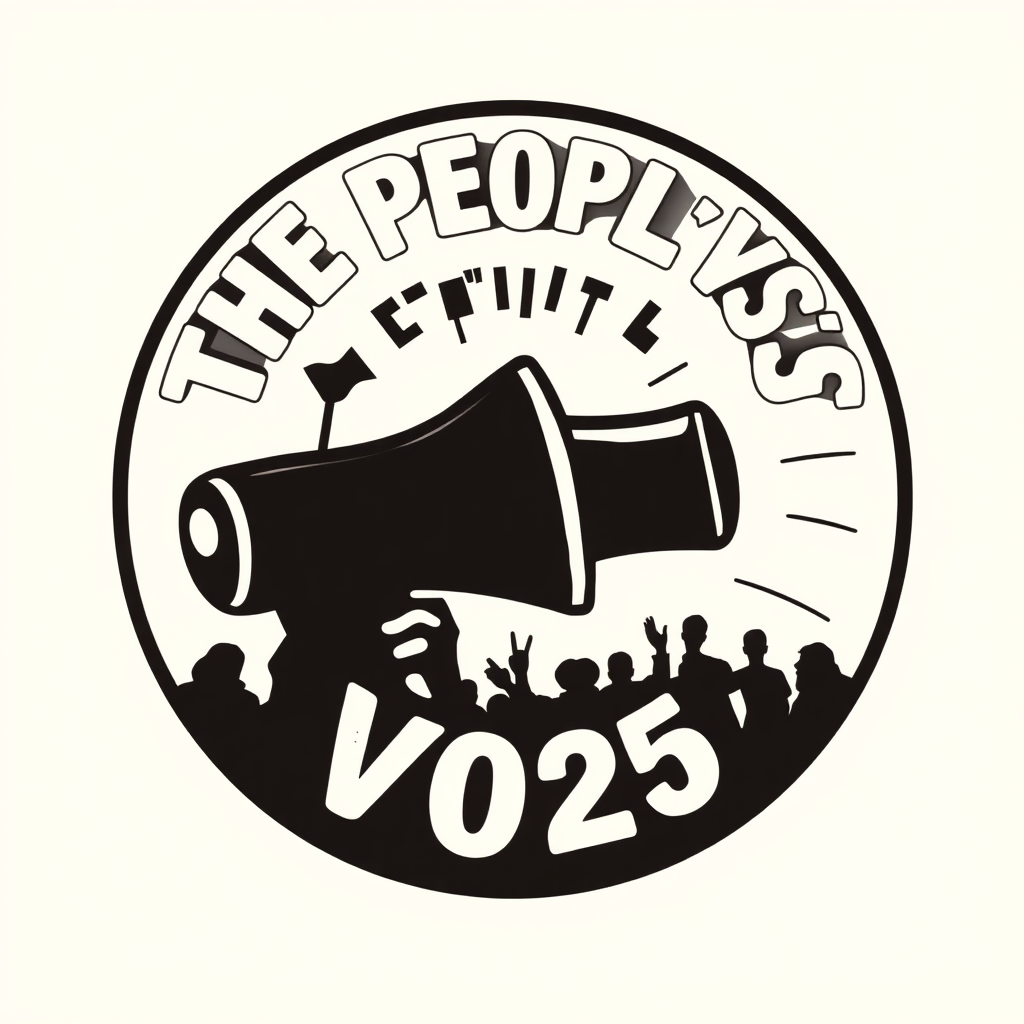 Translated text (Original English): Logo Design for the 2025 May Day Protests - The People's Voice 2025: Megaphone & Crowd Silhouette Design