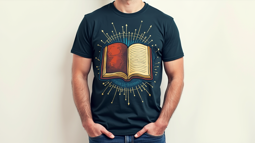Interlocking Symbols Shirt: A stylized design where a classic book icon smoothly merges or interlocks with a modern tablet or computer icon, representing the fusion.