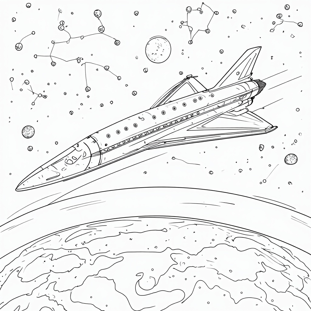 A page depicting the Starliner from a slightly elevated angle, showing it against the backdrop of Earth, with a subtle line or arrow indicating its intended orbital path. Could include constellations or the Moon.