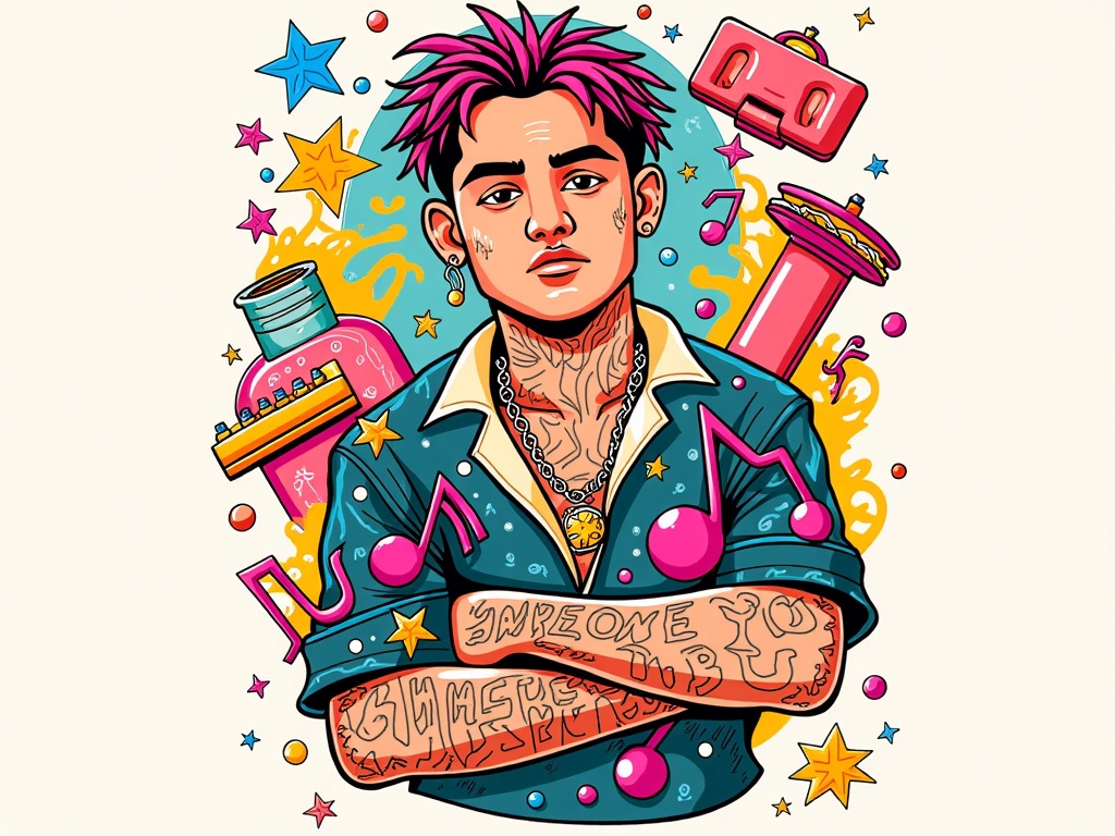 Lyric-Infused Tattoo Art: Illustrations where iconic Post Malone lyrics are visually embedded within tattoo-style artwork featuring Post Malone or related imagery.