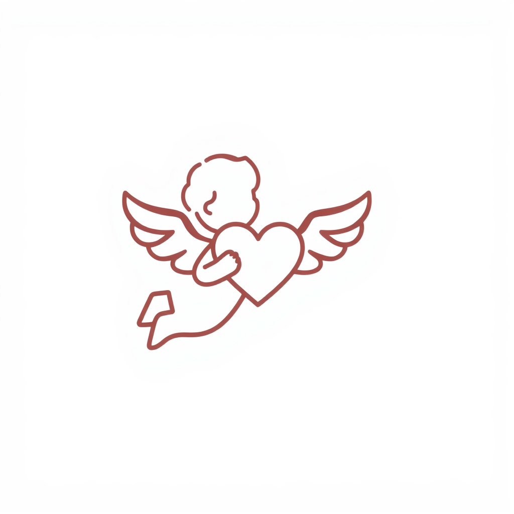 A minimalist cupid icon with a simple heart outline.