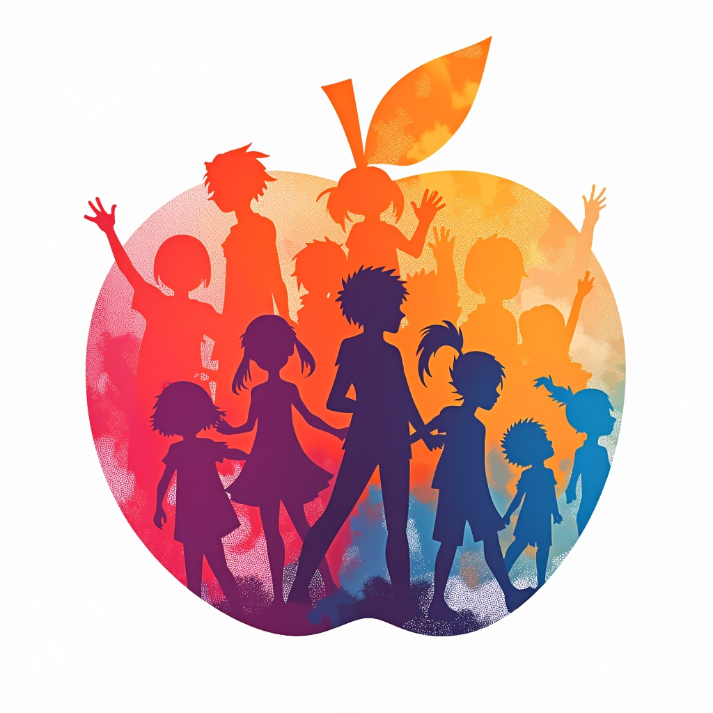 Simple Icon Idea (for the 'Epic Group Illustration'): A compact icon featuring a dynamic cluster of abstracted character silhouettes from varied anime styles, unified into a single, energetic emblem, perhaps overlaid on a stylized peach shape representing MomoCon.