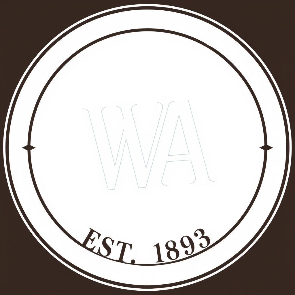 A simple circular badge with intertwined 'WA' in a classic serif font, with 'EST. 1893' below, evoking early 20th-century club insignias.
