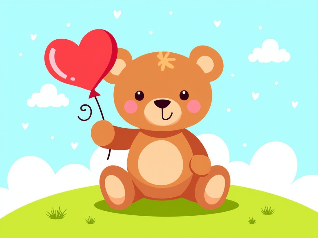 A teddy bear holding a heart-shaped balloon.