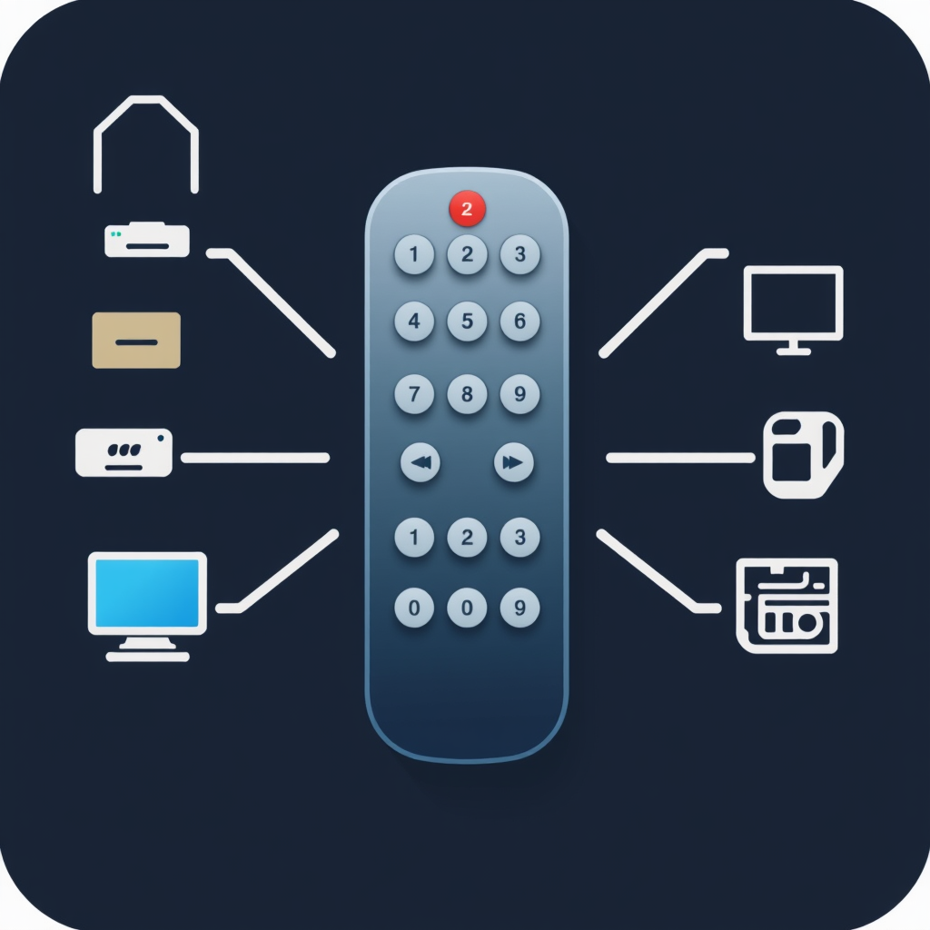 A universal remote control icon that symbolizes compatibility with various devices.