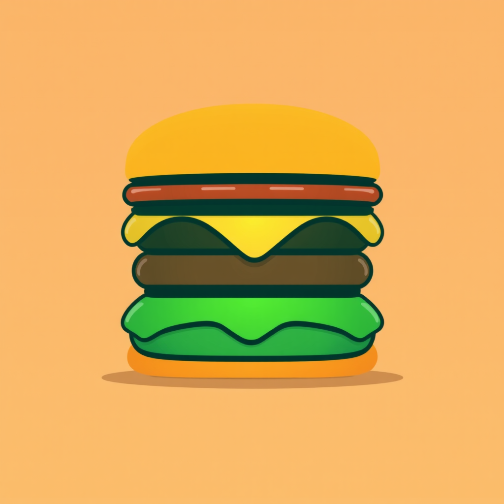 An icon of a hamburger with exaggerated layers, making it appear tall and appetizing.