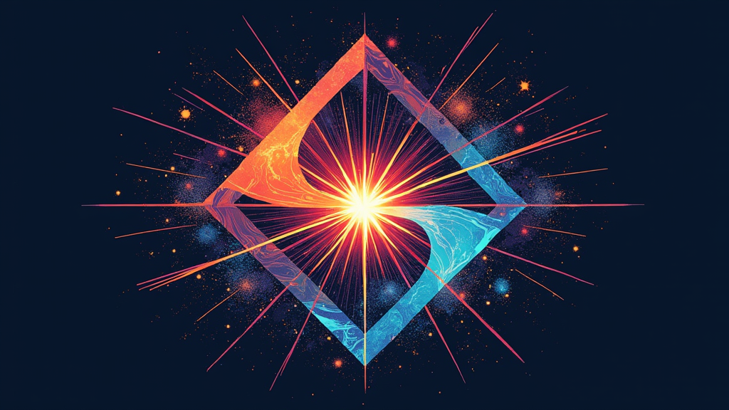 Simple Icon Idea: Two interlocking abstract shapes (e.g., a sharp geometric form and a flowing organic form) with a starburst or energy lines at their intersection, symbolizing the cosmic collision of distinct sounds and souls.