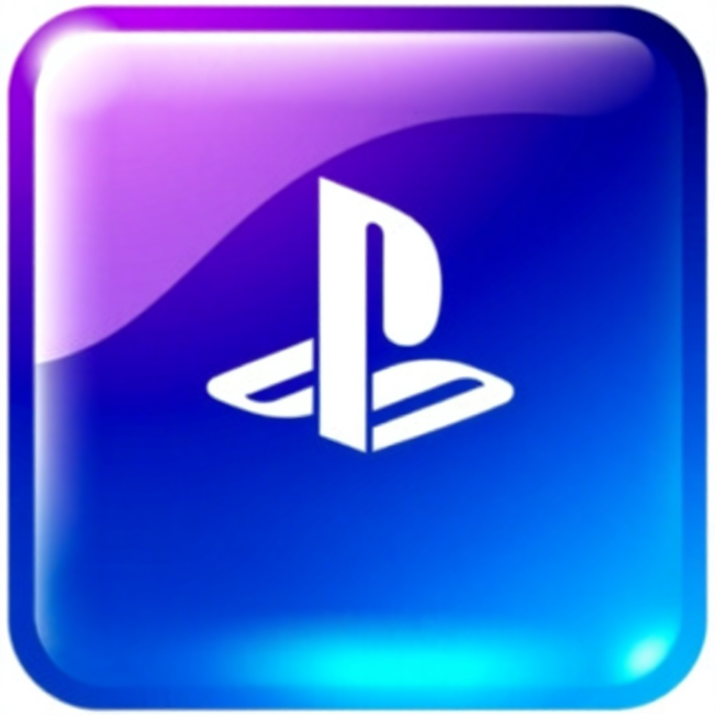 The image is a square-shaped icon with a blue and purple gradient background. In the center of the icon, there is a white PlayStation logo, which is a stylized letter P in the shape of a triangle. The logo is surrounded by a gradient of purple and blue colors, creating a gradient effect. The overall design is modern and minimalistic.