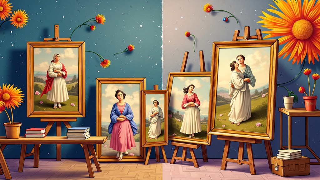 A 'style transfer' visual: a recognizable classic painting gradually transitioning into a completely different, AI-imagined style, showing the transformation process highlights moving from one style box to another.