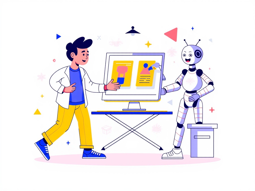 A collaborative platform where AI provides initial illustrative drafts based on data/concepts, and human designers can then refine, customize, and add their creative touch. The design would emphasize the synergy between AI generation and human artistry.
