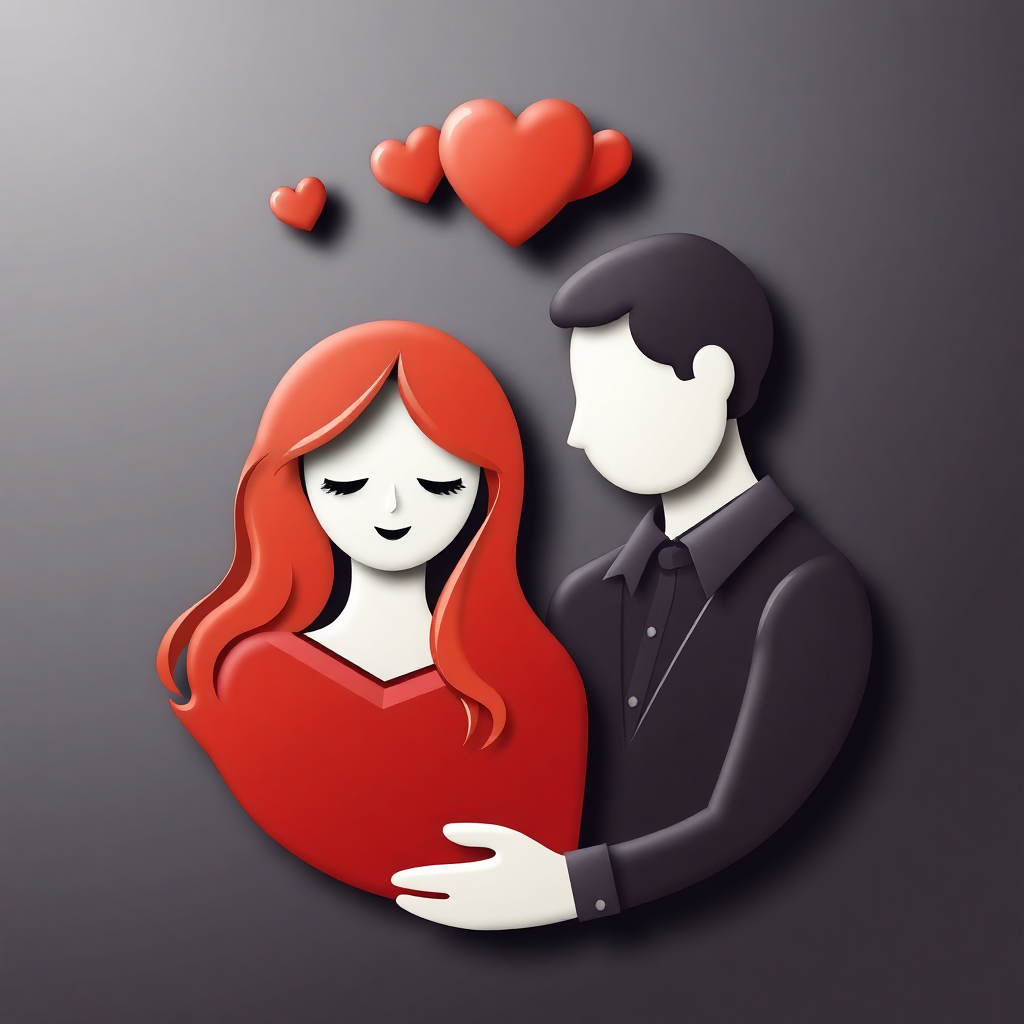 The image shows a man and woman holding a red heart in their hands, surrounded by several heart-shaped objects. The image is animated, giving it a lively and romantic feel.