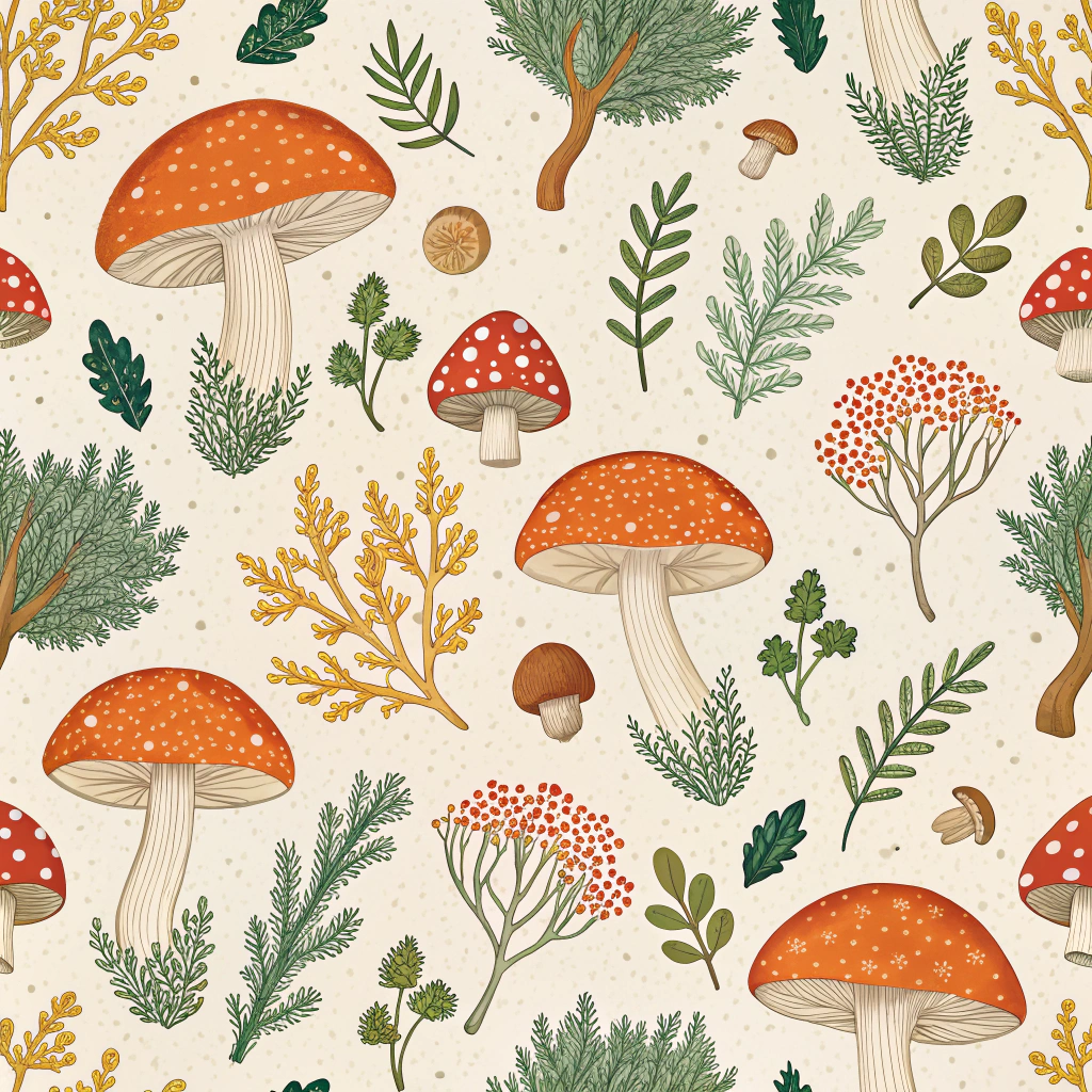 Textiles featuring patterns derived from the intricate surfaces of lichen or fungi, highlighting organisms that thrive on nutrient cycling and symbiotic relationships, potentially using biodegradable materials.