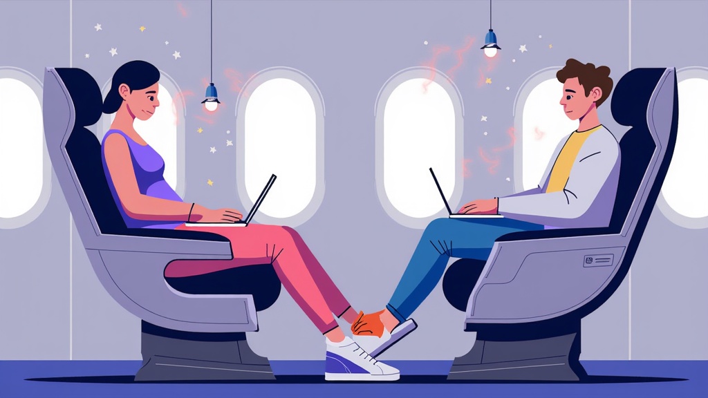 Sub Design Idea 1: 'The Adaptive Comfort Sphere'. Illustration showcasing a passenger cocooned in a highly ergonomic, responsive seat that subtly adjusts based on AI-detected biometrics. Personalized ambient lighting, temperature zones, and even curated olfactory experiences are visualized, all seamlessly managed by a discreet AI assistant (e.g., a soft glow emanating from a panel, or a calming voice interface represented by sound waves).