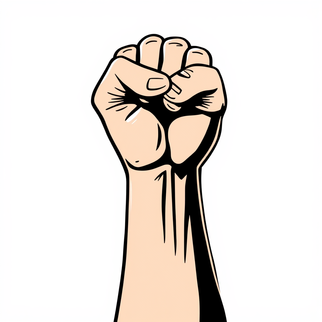A raised fist with a female symbol on it.