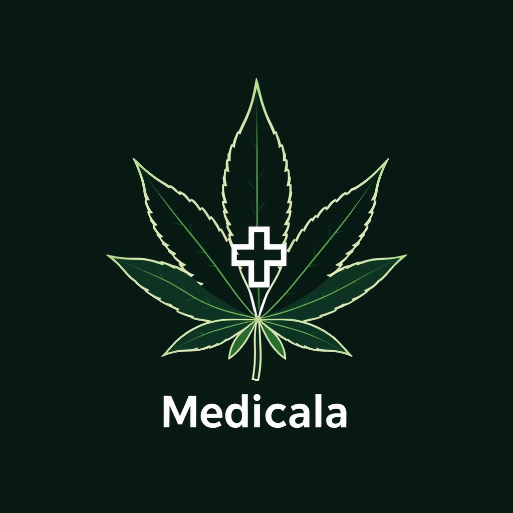 Translated text: The user's text 'Medical Marijuana Icon Logos - Minimalist Leaf with Medical Cross' is already in English.