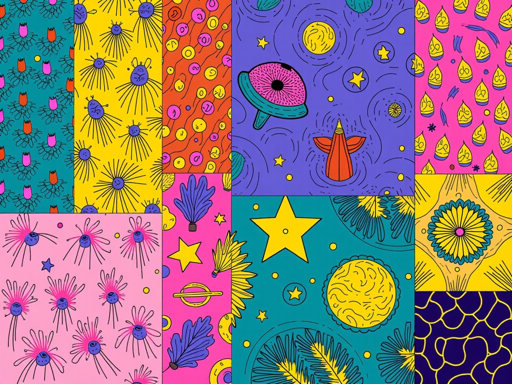Generative AI concepts for unique textile and surface patterns that imagine textures from fictional ecosystems, alien landscapes, or futuristic biomaterials, blending organic and synthetic aesthetics for avant-garde applications.