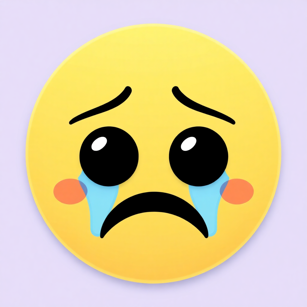 The image shows a yellow smiley face with a sad expression on its face, its eyes closed and tears streaming down its cheeks.