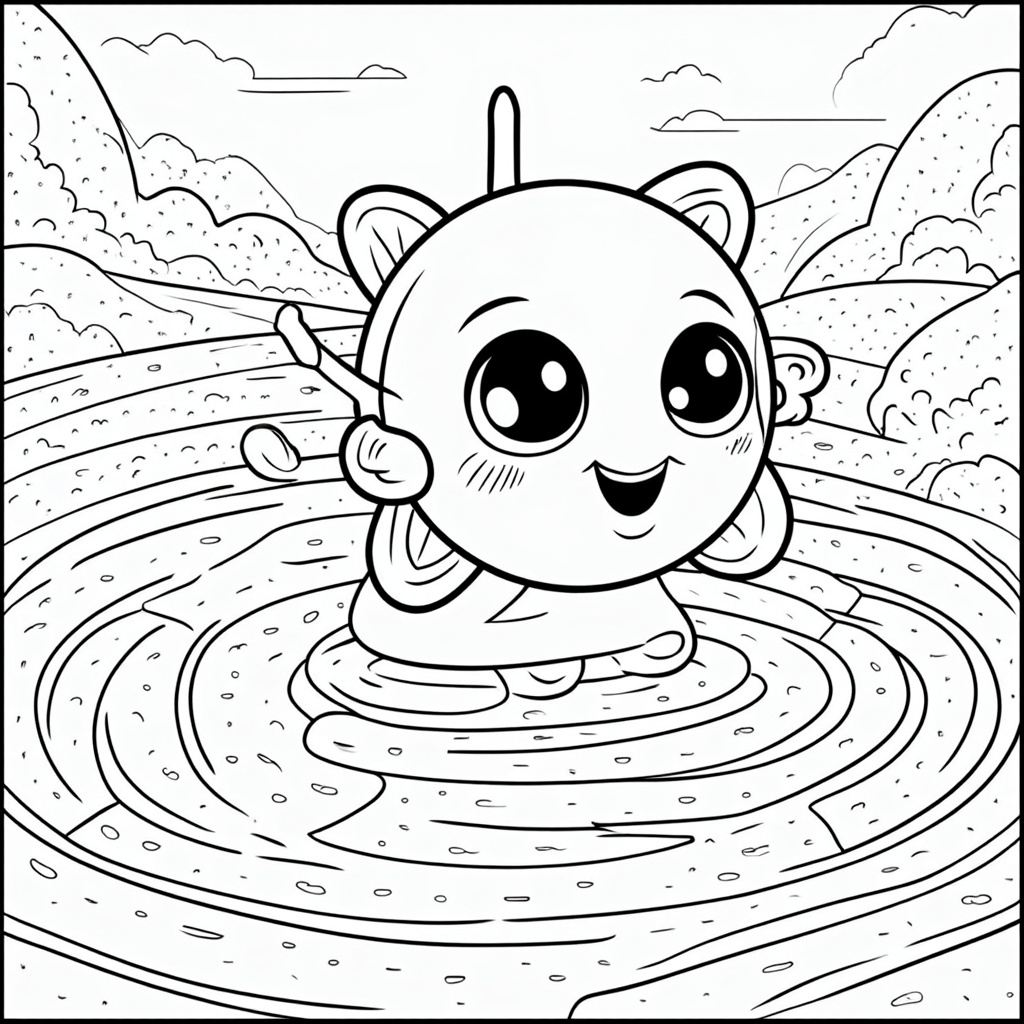 Multi-Path Particle Journey: An illustration of a particle (e.g., an electron or a stylized character) simultaneously taking multiple paths through a simple maze or landscape. Each potential path is clearly delineated, allowing them to be colored differently, symbolizing all possibilities existing at once.